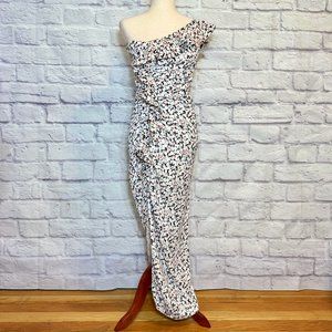 Veronica Beard Black & White Floral Bias-Cut Maxi Dress